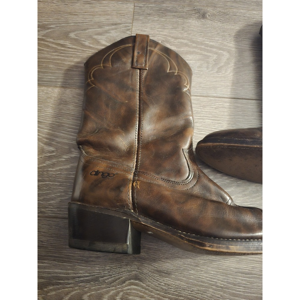 Men's Dingo Dark Brown Leather Boots Size 8EW Made In USA 7706 Western Pattern - Picture 3 of 9
